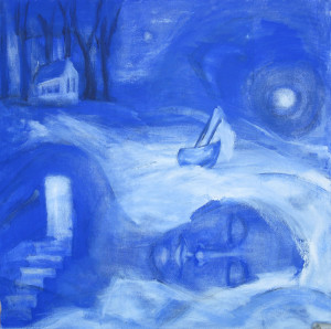 Blau "Der Schlaf" 2017 52x52cm Gouache auf Leinwand 